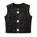 Textured Buckle Up Vest Black