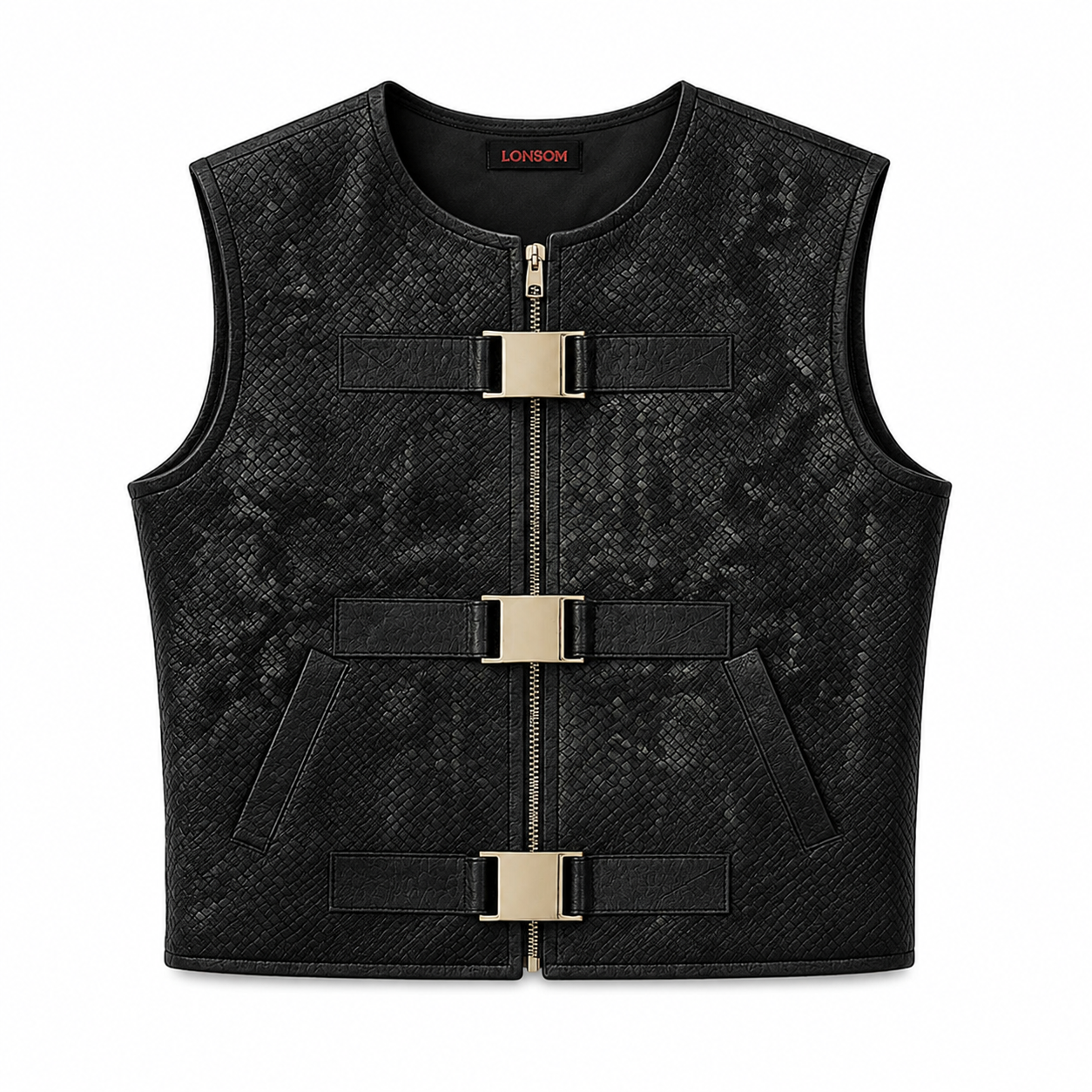 Textured Buckle Up Vest Black